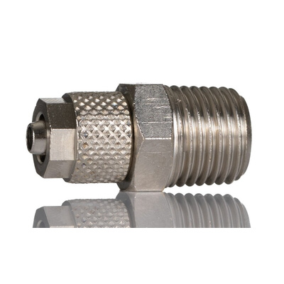 RS PRO Straight Threaded Adaptor, R 1/4 Male to Push In 6 mm, Threaded-to-Tube Connection Style