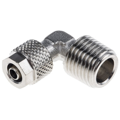 RS PRO 1100 Series Elbow Threaded Adaptor, R 1/4 Male to Push In 6 mm, Threaded-to-Tube Connection Style