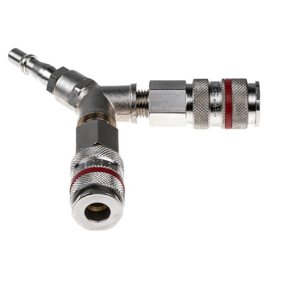 RS PRO 19 Series Y Threaded Adaptor Push In 6 mm, R 1/4 Male to R 1/4 Male, Threaded-to-Tube Connection Style