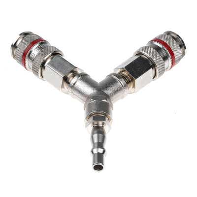 RS PRO 19 Series Y Threaded Adaptor Push In 6 mm, R 1/4 Male to R 1/4 Male, Threaded-to-Tube Connection Style