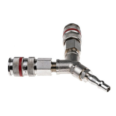 RS PRO 19 Series Y Threaded Adaptor Push In 6 mm, R 1/4 Male to R 1/4 Male, Threaded-to-Tube Connection Style
