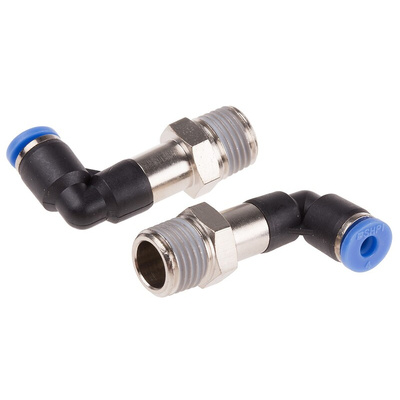RS PRO Elbow Threaded Adaptor, R 1/4 Male to Push In 4 mm, Threaded-to-Tube Connection Style