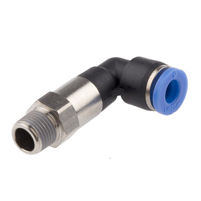 RS PRO Elbow Threaded Adaptor, R 1/8 Male to Push In 6 mm, Threaded-to-Tube Connection Style