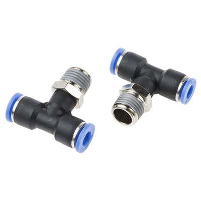 RS PRO Tee Threaded Adaptor, Push In 6 mm to Push In 6 mm, Threaded-to-Tube Connection Style