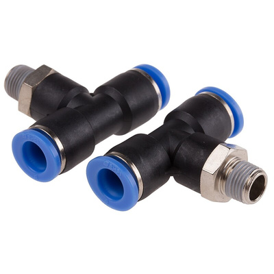 RS PRO Tee Threaded Adaptor, Push In 8 mm to Push In 8 mm, Threaded-to-Tube Connection Style