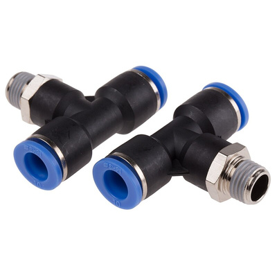 RS PRO Tee Threaded Adaptor, Push In 10 mm to Push In 10 mm, Threaded-to-Tube Connection Style