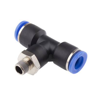 RS PRO Tee Threaded Adaptor, Push In 10 mm to Push In 10 mm, Threaded-to-Tube Connection Style