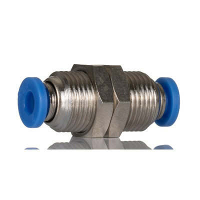 RS PRO Bulkhead Tube-to-Tube Adaptor, Push In 4 mm to Push In 4 mm, Tube-to-Tube Connection Style