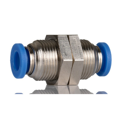 RS PRO Bulkhead Tube-to-Tube Adaptor, Push In 8 mm to Push In 8 mm, Tube-to-Tube Connection Style