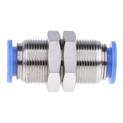 RS PRO Bulkhead Tube-to-Tube Adaptor, Push In 10 mm to Push In 10 mm, Tube-to-Tube Connection Style