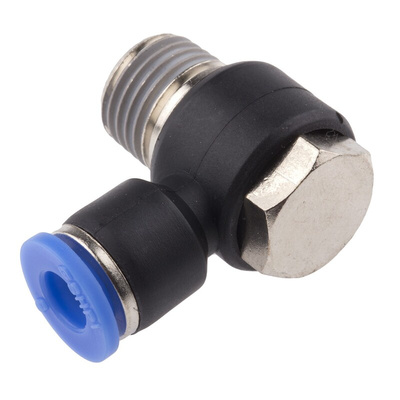 RS PRO Elbow Threaded Adaptor, R 1/4 Male to Push In 6 mm, Threaded-to-Tube Connection Style