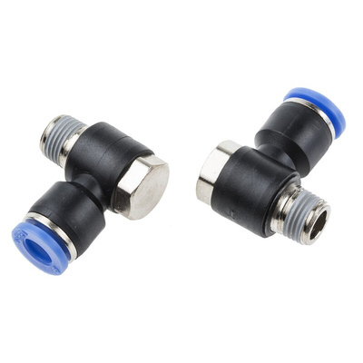 RS PRO Elbow Threaded Adaptor, R 1/8 Male to Push In 6 mm, Threaded-to-Tube Connection Style