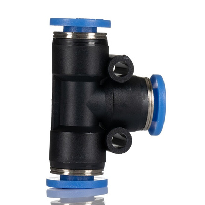 RS PRO Tee Tube-to-Tube Adaptor Push In 8 mm, Push In 8 mm to Push In 8 mm, Tube-to-Tube Connection Style