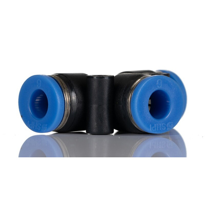 RS PRO Tee Tube-to-Tube Adaptor Push In 6 mm, Push In 6 mm to Push In 6 mm, Tube-to-Tube Connection Style