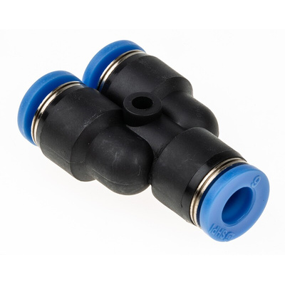 RS PRO Y Tube-to-Tube Adaptor, Push In 6 mm to Push In 6 mm, Tube-to-Tube Connection Style