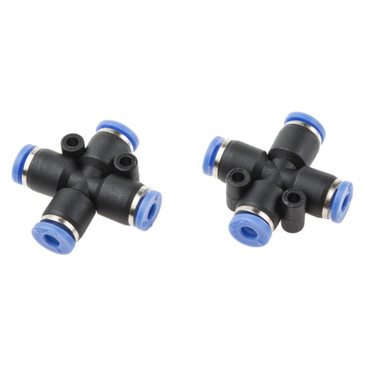 RS PRO Cross Tube-to-Tube Adaptor, Push In 4 mm to Push In 4 mm, Tube-to-Tube Connection Style