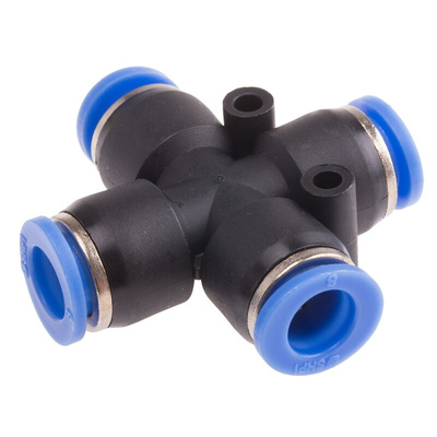 RS PRO Cross Tube-to-Tube Adaptor, Push In 8 mm to Push In 8 mm, Tube-to-Tube Connection Style