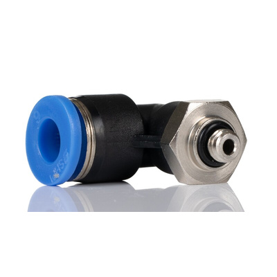 RS PRO Elbow Threaded Adaptor, M5 Male to Push In 6 mm, Threaded-to-Tube Connection Style