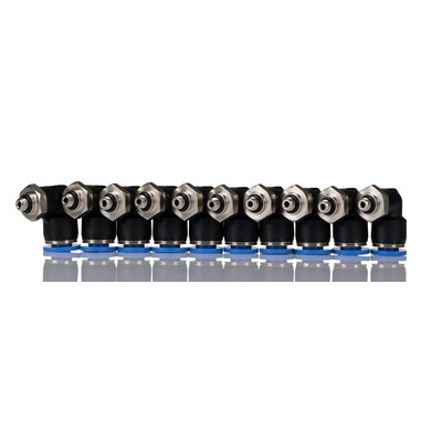 RS PRO Elbow Threaded Adaptor, M5 Male to Push In 6 mm, Threaded-to-Tube Connection Style