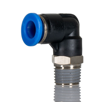 RS PRO Elbow Threaded Adaptor, R 1/4 Male to Push In 8 mm, Threaded-to-Tube Connection Style