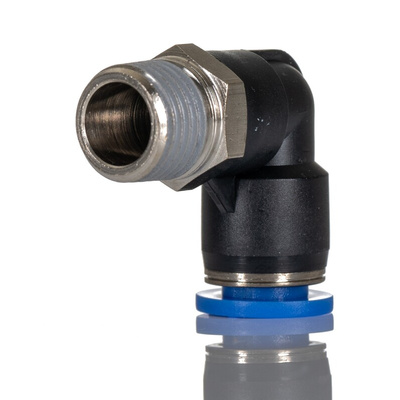 RS PRO Elbow Threaded Adaptor, R 1/4 Male to Push In 8 mm, Threaded-to-Tube Connection Style