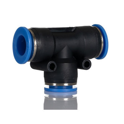 RS PRO Tee Tube-to-Tube Adaptor Push In 12 mm, Push In 12 mm to Push In 12 mm, Tube-to-Tube Connection Style