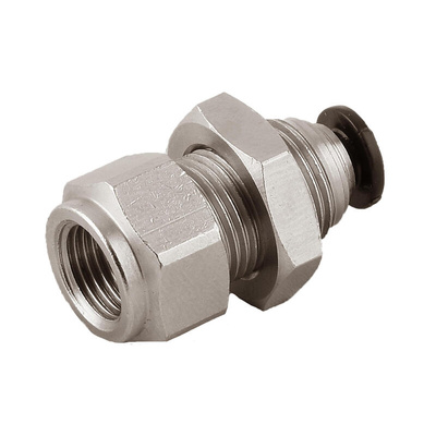 RS PRO 50055N Series Bulkhead Threaded-to-Tube Adaptor, Push In 4 mm to 1/8 in Female, Threaded-to-Tube Connection Style