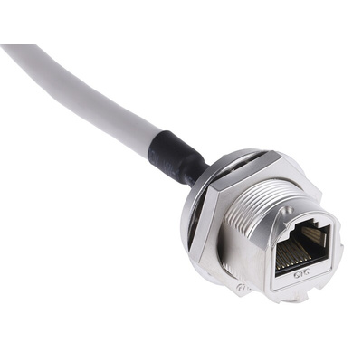 RS PRO Cat5e Male RJ45 to Female RJ45 Ethernet Cable, STP, Grey, 200mm