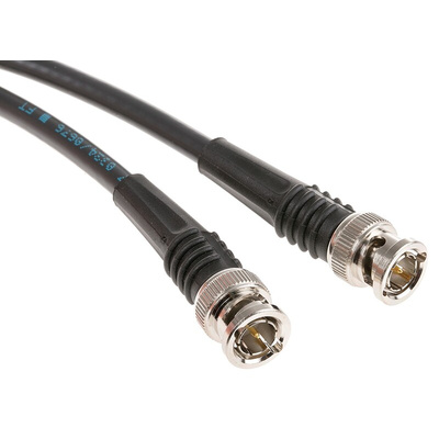 TE Connectivity Male BNC to Male BNC Coaxial Cable, 1m, RG59 Coaxial, Terminated