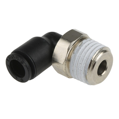Legris LF3000 Series Elbow Threaded Adaptor, R 1/4 Male to Push In 6 mm, Threaded-to-Tube Connection Style
