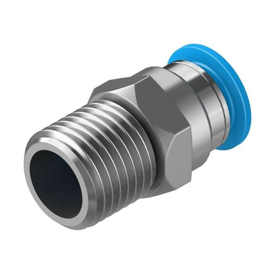 Festo QS Series Straight Threaded Adaptor, R 1/4 Male to Push In 8 mm, Threaded-to-Tube Connection Style, 153005