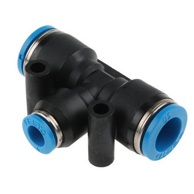 Festo QST Series Tee Tube-to-Tube Adaptor Push In 6 mm, Push In 10 mm to Push In 10 mm, Tube-to-Tube Connection Style,