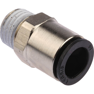 Legris LF3000 Series Straight Threaded Adaptor, R 1/4 Male to Push In 10 mm, Threaded-to-Tube Connection Style