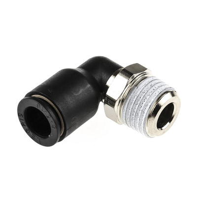 Legris LF3000 Series Elbow Threaded Adaptor, R 1/4 Male to Push In 8 mm, Threaded-to-Tube Connection Style