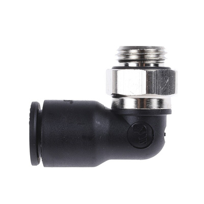 Legris LF3000 Series Elbow Threaded Adaptor, G 1/4 Male to Push In 10 mm, Threaded-to-Tube Connection Style