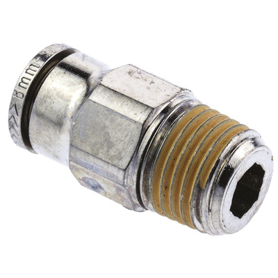 Norgren PNEUFIT Series Straight Threaded Adaptor, R 1/4 Male to Push In 8 mm, Threaded-to-Tube Connection Style