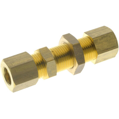 RS PRO 13465 Series Bulkhead Tube-to-Tube Adaptor, Push In 4 mm to Push In 4 mm, Tube-to-Tube Connection Style