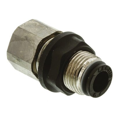 Legris LF3000 Series Bulkhead Threaded-to-Tube Adaptor, G 1/8 Female to Push In 6 mm, Threaded-to-Tube Connection Style