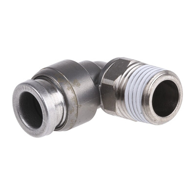 SMC KQB2 Series Elbow Threaded Adaptor, R 1/8 Male to Push In 6 mm, Threaded-to-Tube Connection Style