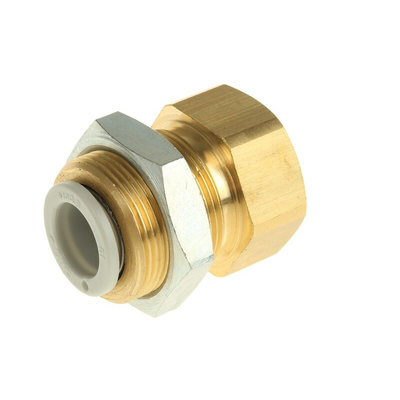 SMC KQ2 Series Bulkhead Threaded-to-Tube Adaptor, Rc 1/4 Female to Push In 10 mm, Threaded-to-Tube Connection Style