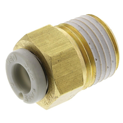 SMC KQ2 Series Straight Threaded Adaptor, R 1/8 Male to Push In 4 mm, Threaded-to-Tube Connection Style