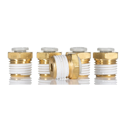 SMC KQ2 Series Straight Threaded Adaptor, R 1/4 Male to Push In 6 mm, Threaded-to-Tube Connection Style