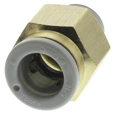 SMC KQ2 Series Straight Threaded Adaptor, R 1/8 Male to Push In 8 mm, Threaded-to-Tube Connection Style