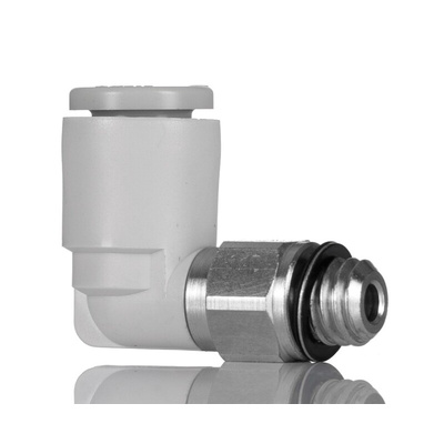 SMC KQ2 Series Elbow Threaded Adaptor, M3 Male to Push In 4 mm, Threaded-to-Tube Connection Style