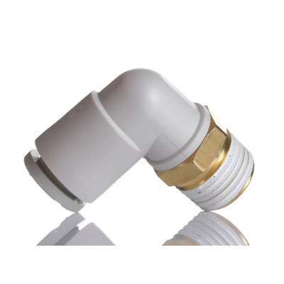 SMC KQ2 Series Elbow Threaded Adaptor, R 1/8 Male to Push In 6 mm, Threaded-to-Tube Connection Style
