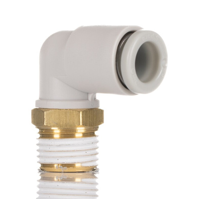 SMC KQ2 Series Elbow Threaded Adaptor, R 1/8 Male to Push In 6 mm, Threaded-to-Tube Connection Style