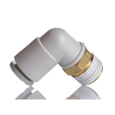 SMC KQ2 Series Elbow Threaded Adaptor, R 1/4 Male to Push In 6 mm, Threaded-to-Tube Connection Style