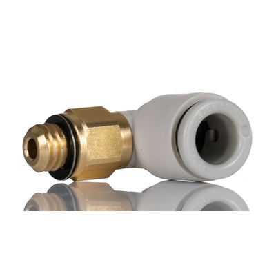 SMC KQ2 Series Elbow Threaded Adaptor, M6 Male to Push In 6 mm, Threaded-to-Tube Connection Style
