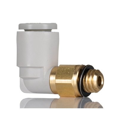 SMC KQ2 Series Elbow Threaded Adaptor, M6 Male to Push In 6 mm, Threaded-to-Tube Connection Style