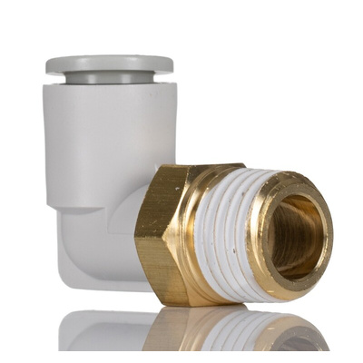 SMC KQ2 Series Elbow Threaded Adaptor, R 1/4 Male to Push In 8 mm, Threaded-to-Tube Connection Style